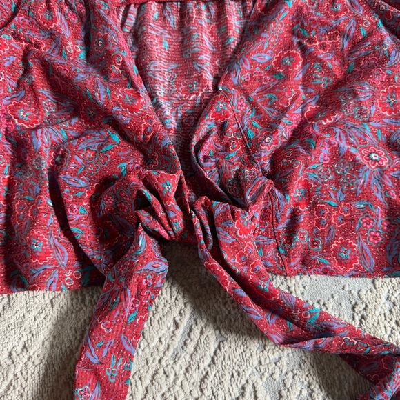 Veronica Beard Sarah floral wrap blouse tie red long sleeve crop top medium - Picture 6 of 14